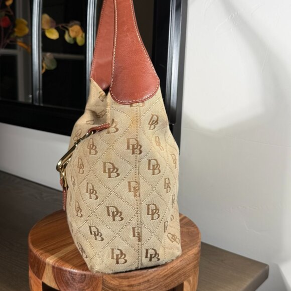 Dooney & Bourke Monogram Shoulder Bag — Vintage Tan Canvas & Leather - Picture 5 of 16